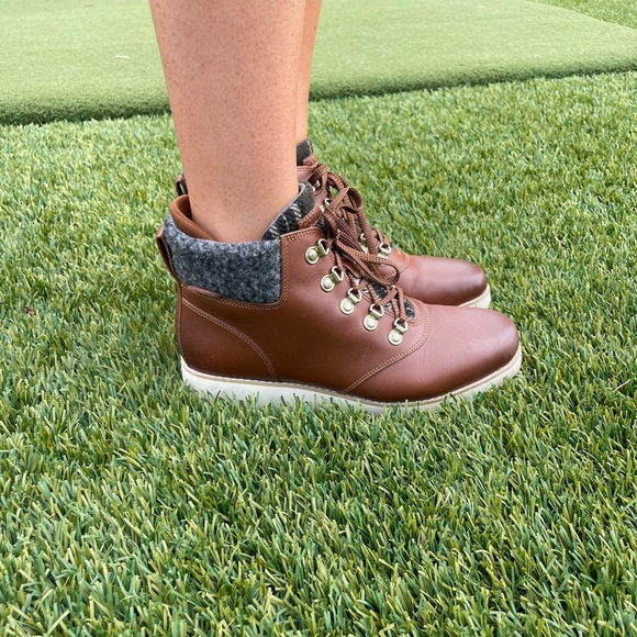 COLE HAAN BROWN Leather Boot Sneaker Plaid Detail - Picture 1 of 7